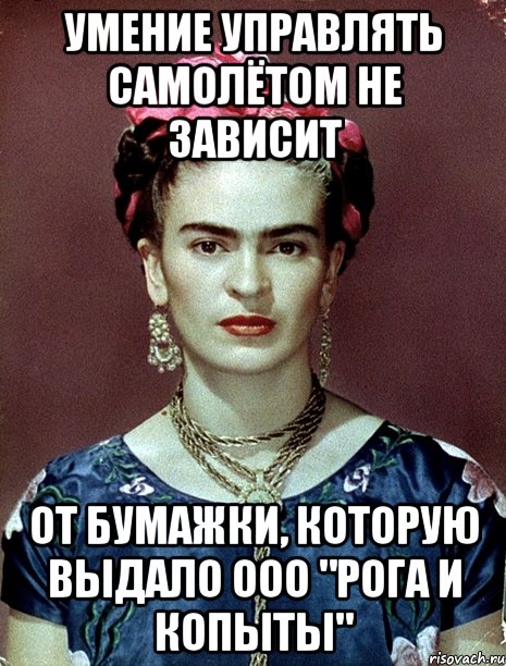 Умение управлять самолётом не зависит от бумажки, которую выдало ООО "Рога и копыты"