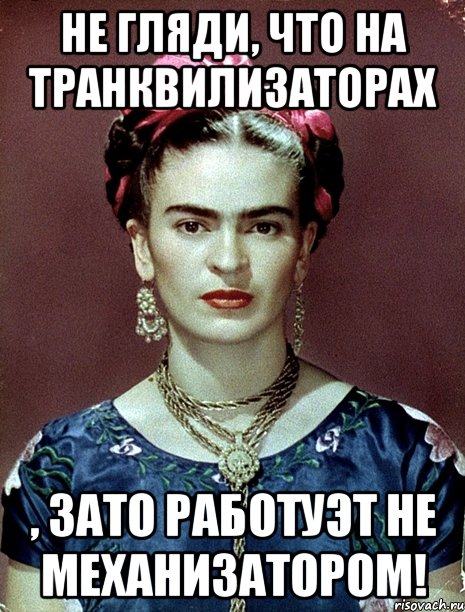 Не гляди, что на транквилизаторах , ЗАТО работуэт не механизатором!, Мем Magdalena Carmen Frieda Kahlo Ca