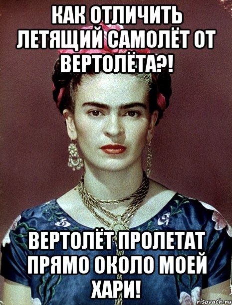 Как отличить летящий самолёт от вертолёта?! Вертолёт пролетат прямо около моей хари!, Мем Magdalena Carmen Frieda Kahlo Ca