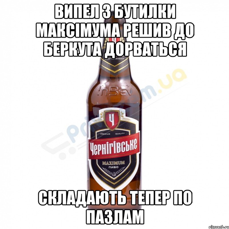 Випел 3 бутилки максімума решив до беркута дорваться Складають тепер по пазлам