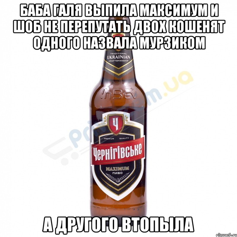 Баба Галя выпила Максимум и шоб не перепутать двох кошенят одного назвала Мурзиком а другого втопыла