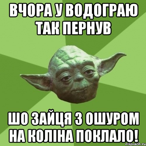 Вчора у Водограю так пернув шо Зайця з Ошуром на коліна поклало!, Мем Мастер Йода