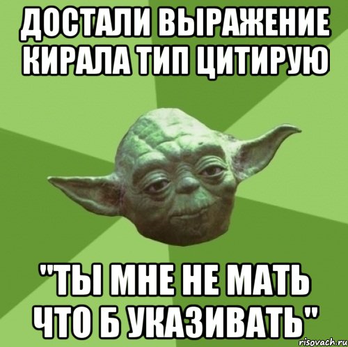 дОСТАЛИ ВЫРАЖЕНИЕ КИРАЛА ТИП ЦИТИРУЮ "ТЫ МНЕ НЕ МАТЬ ЧТО Б УКАЗИВАТЬ", Мем Мастер Йода