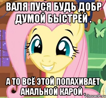 Валя пуся будь добр думой быстрей . А то всё этой попахивает анальной карой .