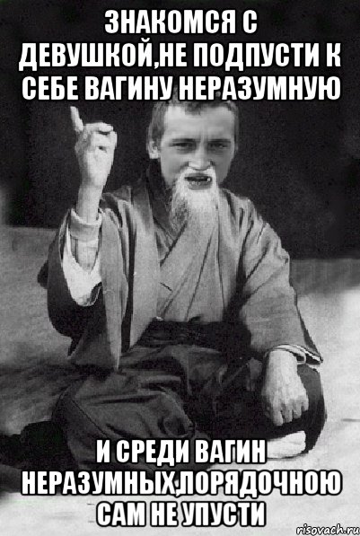 знакомся с девушкой,не подпусти к себе вагину неразумную и среди вагин неразумных,порядочною сам не упусти, Мем Мудрий паца