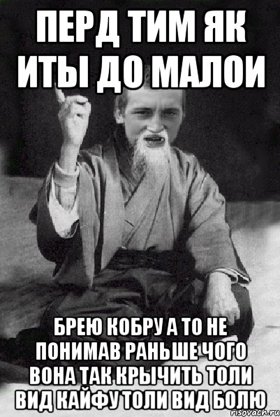 Перд тим як иты до малои брею кобру а то не понимав раньше чого вона так крычить толи вид кайфу толи вид болю, Мем Мудрий паца