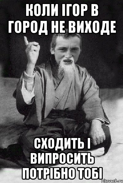 КОЛИ ІГОР В ГОРОД НЕ ВИХОДЕ СХОДИТЬ І ВИПРОСИТЬ ПОТРІБНО ТОБІ, Мем Мудрий паца