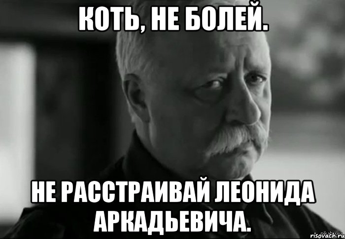 КОТЬ, НЕ БОЛЕЙ. НЕ РАССТРАИВАЙ ЛЕОНИДА АРКАДЬЕВИЧА., Мем Не расстраивай Леонида Аркадьевича
