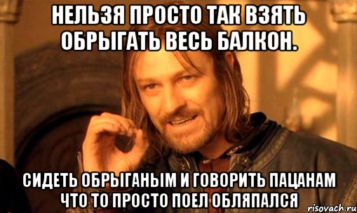 Нельзя просто так взять обрыгать весь балкон. Сидеть обрыганым и говорить пацанам что то просто поел обляпался, Мем Нельзя просто так взять и (Боромир мем)