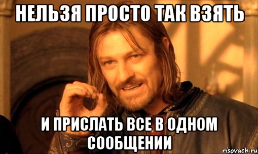 нельзя просто так взять и прислать все в одном сообщении, Мем Нельзя просто так взять и (Боромир мем)