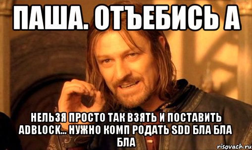Паша. отъебись а Нельзя просто так взять и поставить Adblock... нужно комп родать SDD бла бла бла, Мем Нельзя просто так взять и (Боромир мем)