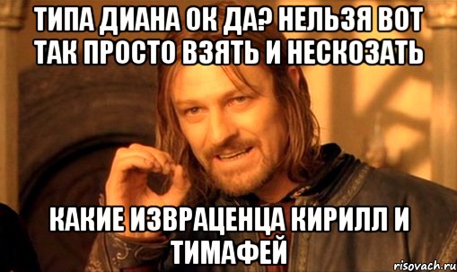 Типа диана ок да? Нельзя вот так просто взять и нескозать Какие извраценца кирилл и тимафей, Мем Нельзя просто так взять и (Боромир мем)