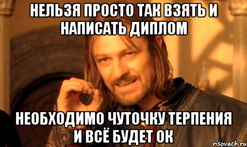 НЕЛЬЗЯ просто так взять и написать диплом необходимо чуточку терпения и всё будет ОК, Мем Нельзя просто так взять и (Боромир мем)