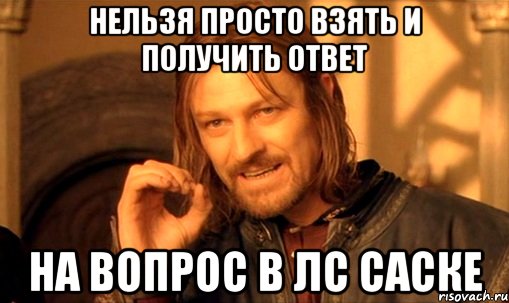 Нельзя просто взять и получить ответ на вопрос в лс Саске, Мем Нельзя просто так взять и (Боромир мем)