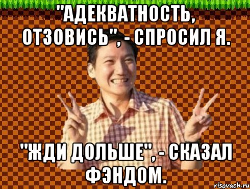 "Адекватность, отзовись", - спросил я. "Жди дольше", - сказал фэндом.