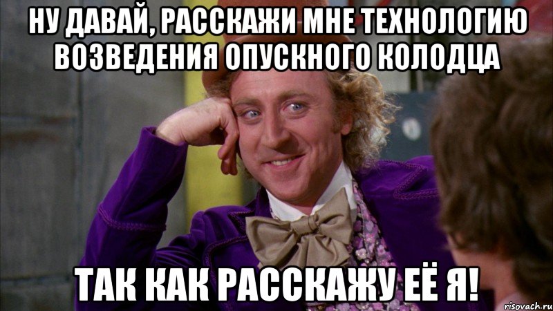 Ну давай, расскажи мне технологию возведения опускного колодца так как расскажу её я!, Мем Ну давай расскажи (Вилли Вонка)