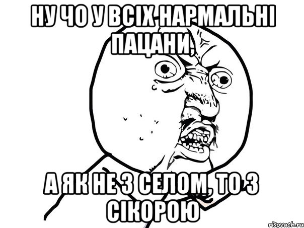 Ну чо у всіх нармальні пацани, а як не з Селом, то з Сікорою, Мем Ну почему (белый фон)