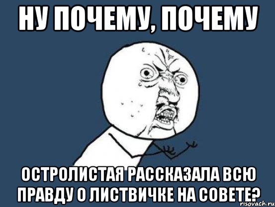 Ну почему, почему Остролистая рассказала всю правду о Листвичке на совете?, Мем Ну почему