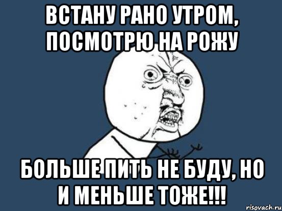 ВСТАНУ РАНО УТРОМ, ПОСМОТРЮ НА РОЖУ БОЛЬШЕ ПИТЬ НЕ БУДУ, НО И МЕНЬШЕ ТОЖЕ!!!, Мем Ну почему