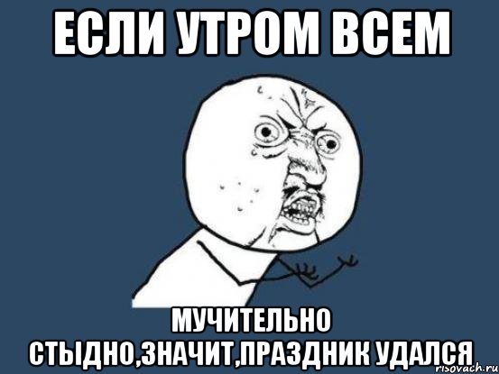 Если утром всем мучительно стыдно,значит,праздник удался, Мем Ну почему