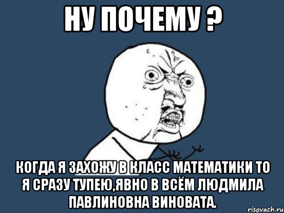 ну почему ? когда я захожу в класс математики то я сразу тупею,явно в всём людмила павлиновна виновата., Мем Ну почему