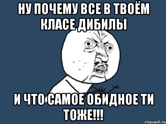 Ну почему все в твоём класе дибилы и что самое обидное ти тоже!!!, Мем Ну почему