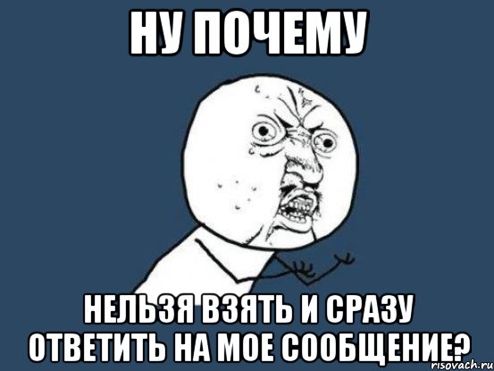 Ну почему нельзя взять и сразу ответить на мое сообщение?, Мем Ну почему