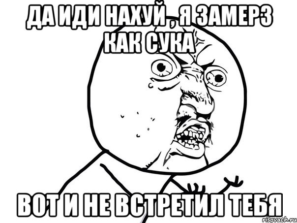 ДА ИДИ НАХУЙ , Я ЗАМЕРЗ КАК СУКА ВОТ И НЕ ВСТРЕТИЛ ТЕБЯ, Мем Ну почему (белый фон)