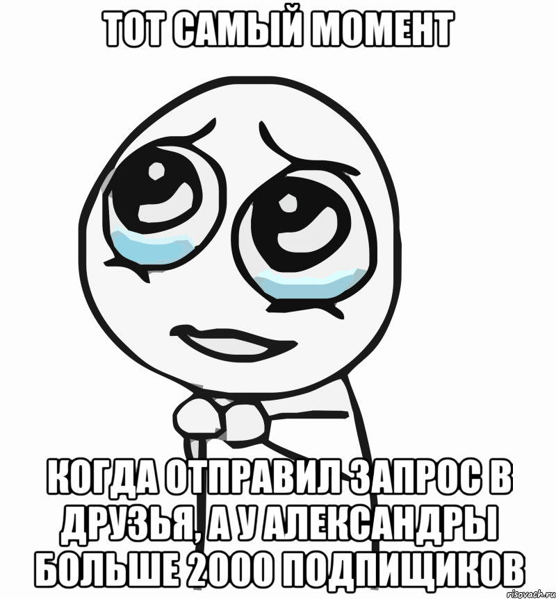 Тот самый момент Когда отправил запрос в друзья, а у Александры больше 2000 подпищиков, Мем  ну пожалуйста (please)