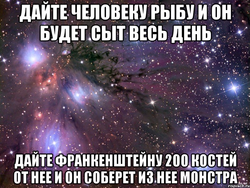 дайте человеку рыбу и он будет сыт весь день дайте франкенштейну 200 костей от нее и он соберет из нее монстра