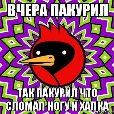 ВЧЕРА ПАКУРИЛ ТАК ПАКУРИЛ ЧТО СЛОМАЛ НОГУ И ХАЛКА, Мем Омская птица