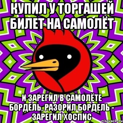 купил у торгашей билет на самолёт и зарегил в самолёте бордель, разорил бордель - зарегил хоспис, Мем Омская птица
