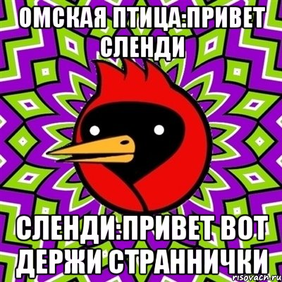 ОМСКАЯ ПТИЦА:ПРИВЕТ СЛЕНДИ СЛЕНДИ:ПРИВЕТ ВОТ ДЕРЖИ СТРАННИЧКИ, Мем Омская птица