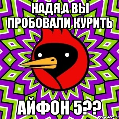 НАДЯ,А ВЫ ПРОБОВАЛИ КУРИТЬ АЙФОН 5??, Мем Омская птица