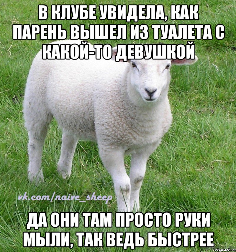 в клубе увидела, как парень вышел из туалета с какой-то девушкой да они там просто руки мыли, так ведь быстрее