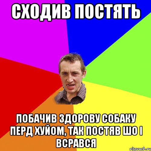 СХОДИВ ПОСТЯТЬ ПОБАЧИВ ЗДОРОВУ СОБАКУ ПЕРД ХУЙОМ, ТАК ПОСТЯВ ШО І ВСРАВСЯ, Мем Чоткий паца