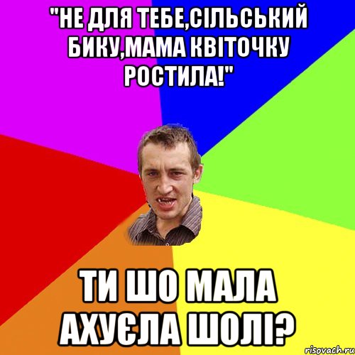 "НЕ ДЛЯ ТЕБЕ,СІЛЬСЬКИЙ БИКУ,МАМА КВІТОЧКУ РОСТИЛА!" ТИ ШО МАЛА АХУЄЛА ШОЛІ?, Мем Чоткий паца