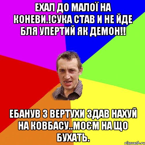 Ехал до малої на коневи.!сука став и не йде бля упертий як демон!! Ебанув з вертухи здав нахуй на ковбасу..моєм на що бухать., Мем Чоткий паца