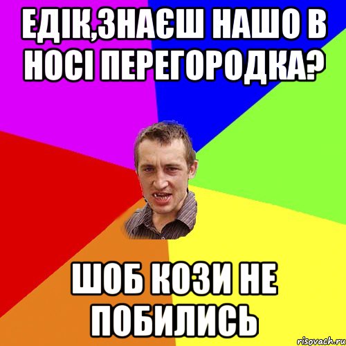 Едік,знаєш нашо в носі перегородка? Шоб кози не побились, Мем Чоткий паца