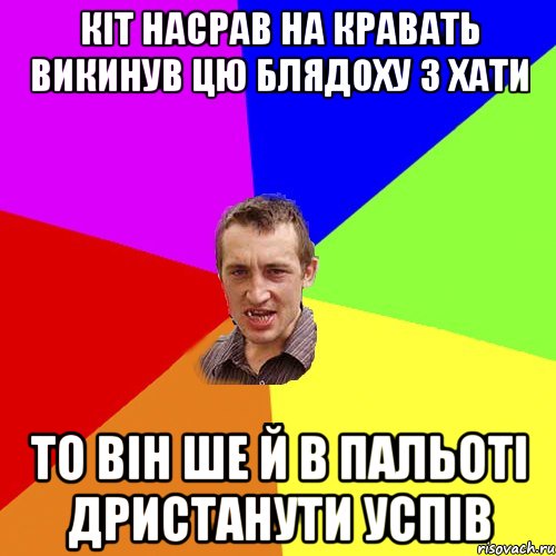 Кіт насрав на кравать викинув цю блядоху з хати то він ше й в пальоті дристанути успів, Мем Чоткий паца