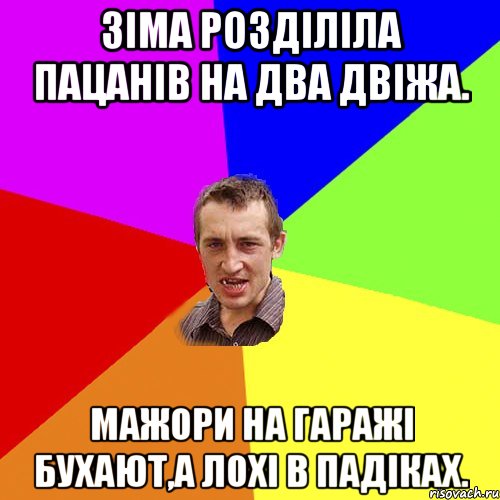 Зіма розділіла пацанів на два двіжа. Мажори на гаражі бухают,а лохі в падіках., Мем Чоткий паца