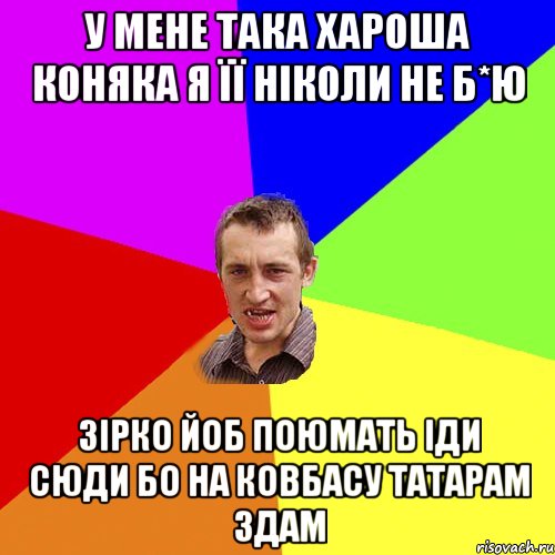 у мене така хароша коняка я її ніколи не б*ю зірко йоб поюмать іди сюди бо на ковбасу татарам здам, Мем Чоткий паца