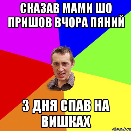 сказав мами шо пришов вчора пяний 3 дня спав на вишках, Мем Чоткий паца