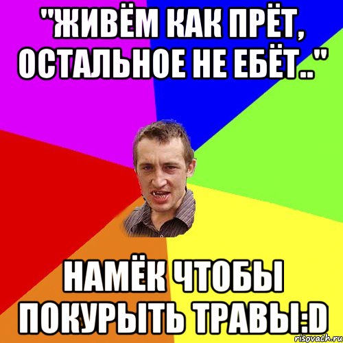 "Живём как прёт, остальное не ебёт.." намёк чтобы покурыть травы:D, Мем Чоткий паца