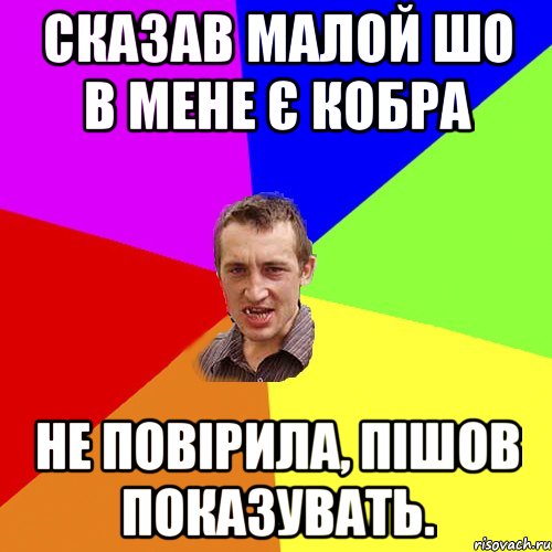 СКАЗАВ МАЛОЙ ШО В МЕНЕ Є КОБРА НЕ ПОВІРИЛА, ПІШОВ ПОКАЗУВАТЬ., Мем Чоткий паца