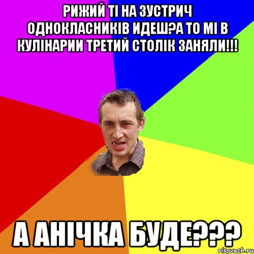 рижий ті на зустрич однокласників идеш?а то мі в кулінарии третий столік заняли!!! А АНІЧКА БУДЕ???, Мем Чоткий паца