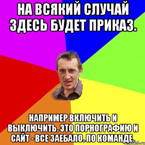 На всякий случай здесь будет приказ. Например включить и выключить. Это порнографию и сайт - Все заебало. По команде., Мем Чоткий паца