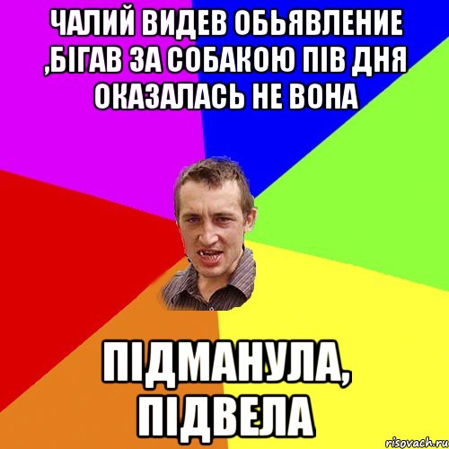 Чалий видев обьявление ,бігав за собакою пів дня оказалась не вона підманула, підвела, Мем Чоткий паца