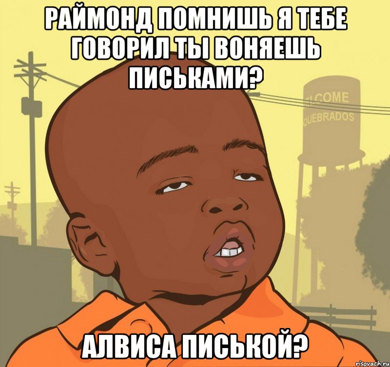 Раймонд помнишь я тебе говорил ты воняешь письками? Алвиса писькой?, Мем Пацан наркоман