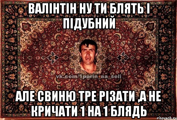 Валінтін ну ти блять і Підубний Але свиню тре різати ,А не кричати 1 на 1 блядь, Мем Парнь на сел